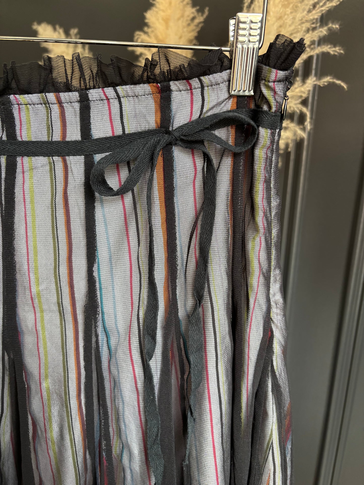 Colourful Striped Skirt With Black Sheer Overlay Size M