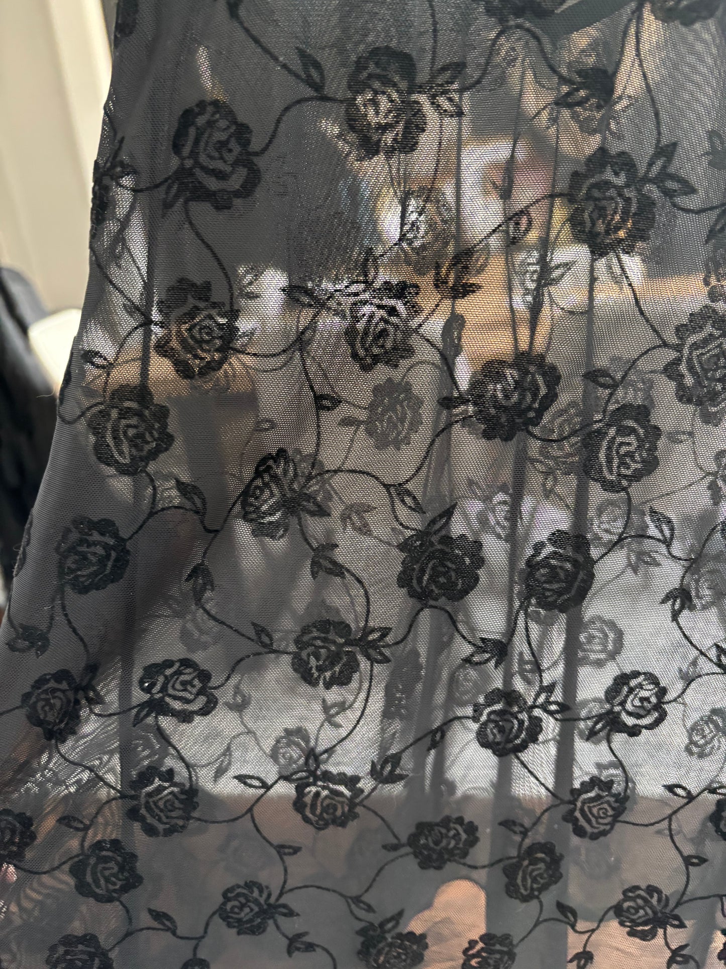 Black Sheer Rose Lace Babydoll Size S