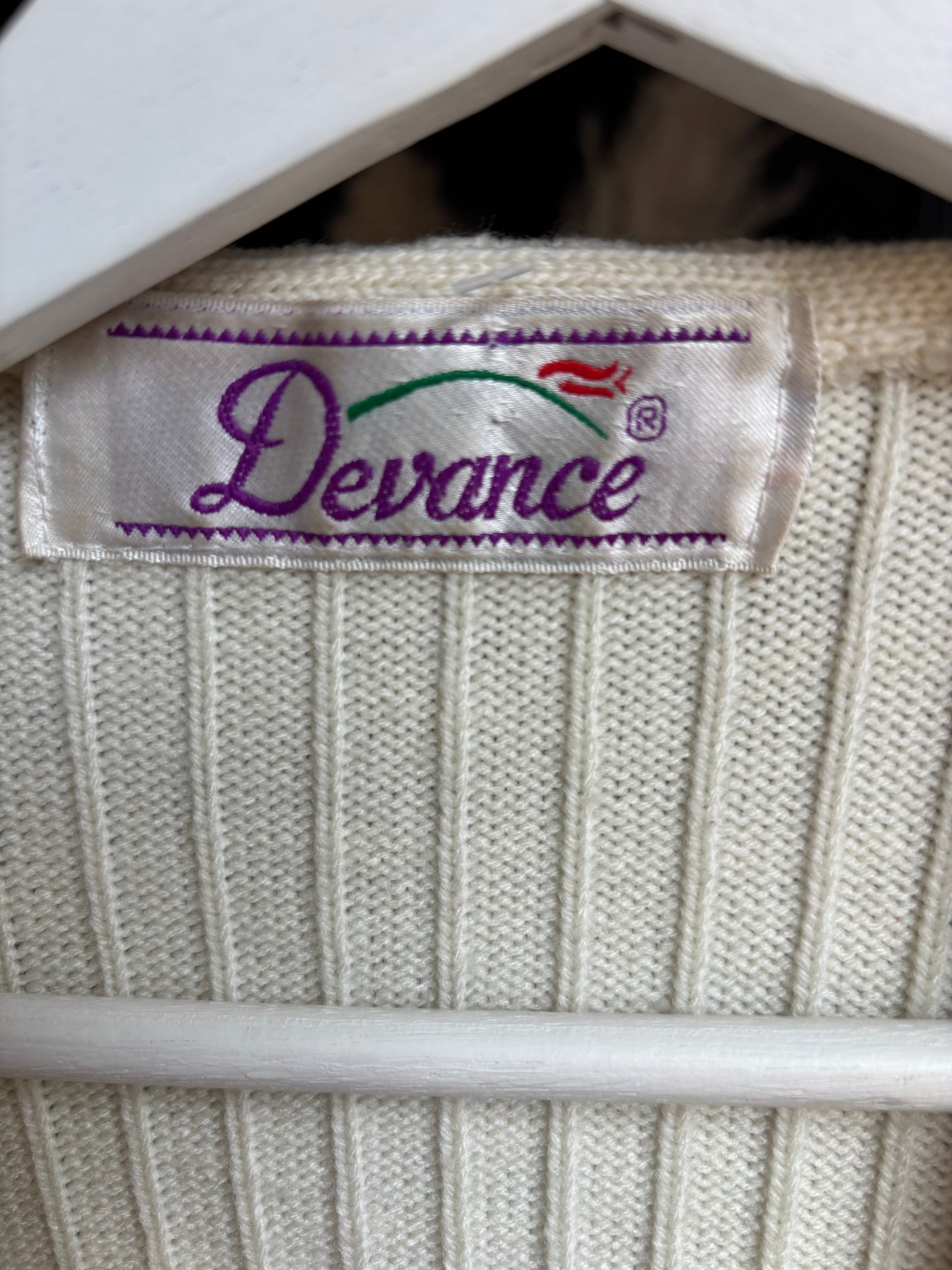 Vintage Cream Knit Flower Cardigan Size L