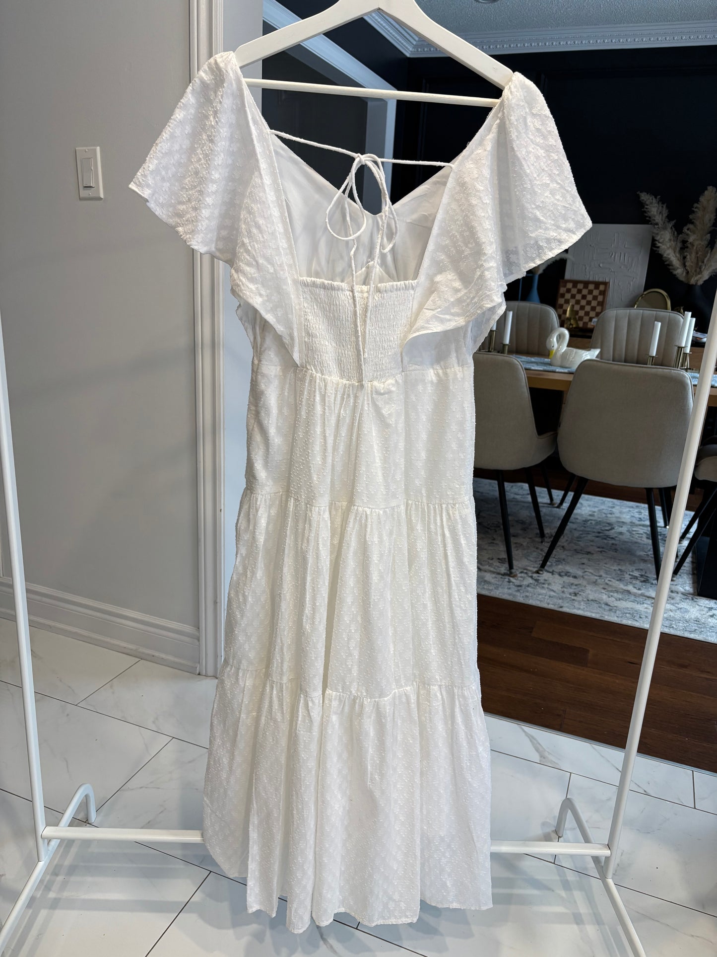 White Long Tiered Dress Size S