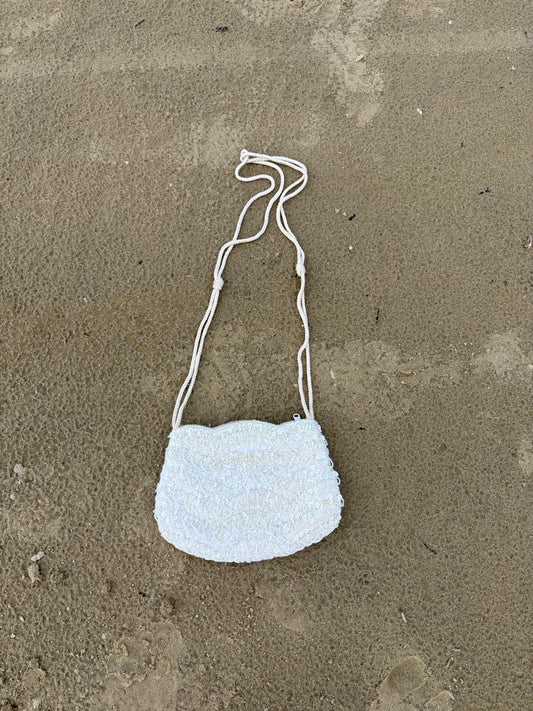 White Sequin Beaded Rope Bag