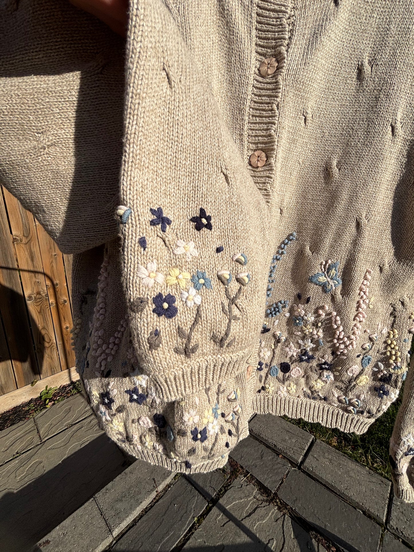 Embroidered Garden Knit Cardigan Fits M