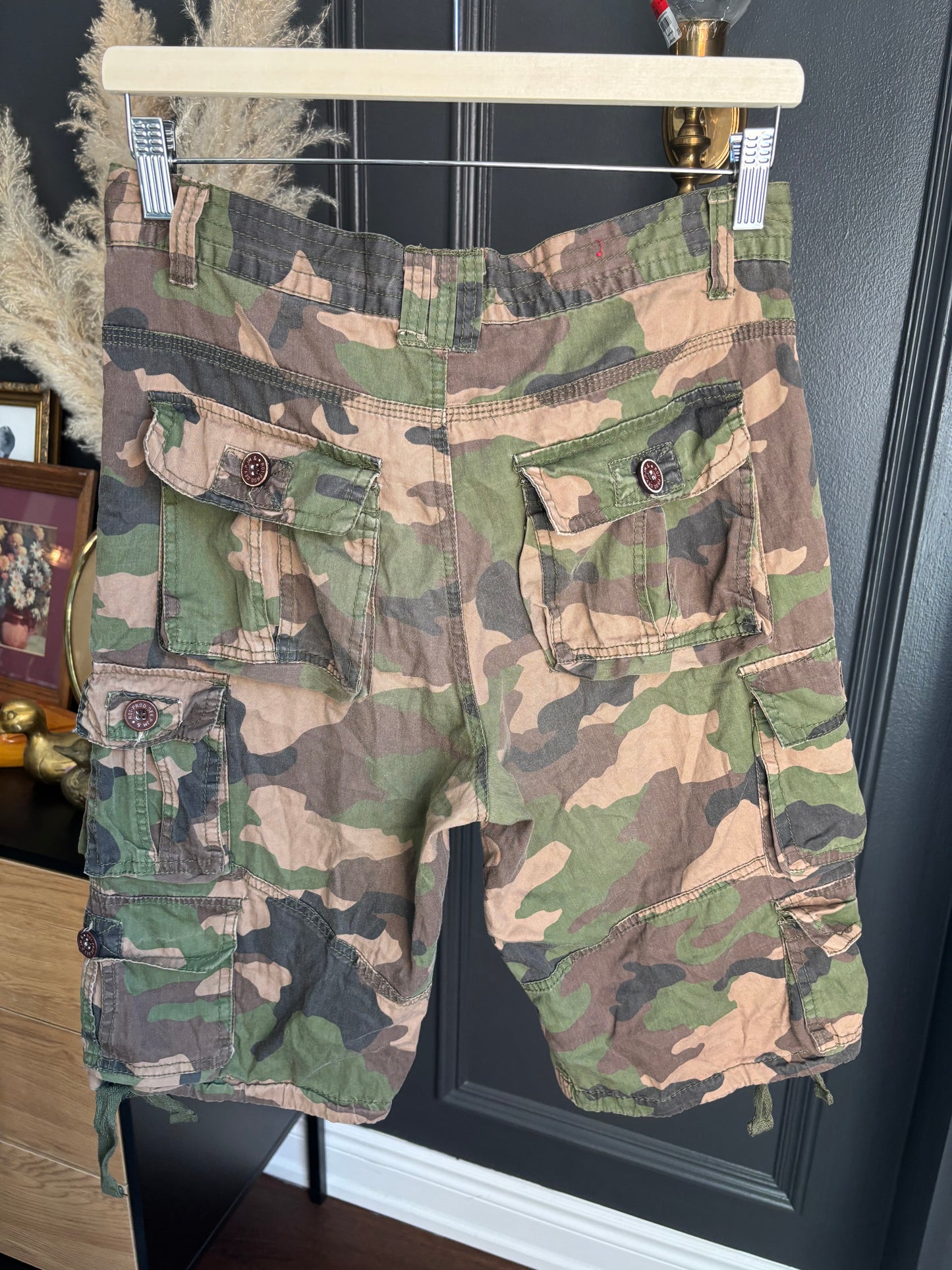 Army Print Long Cargo Shorts Size 28