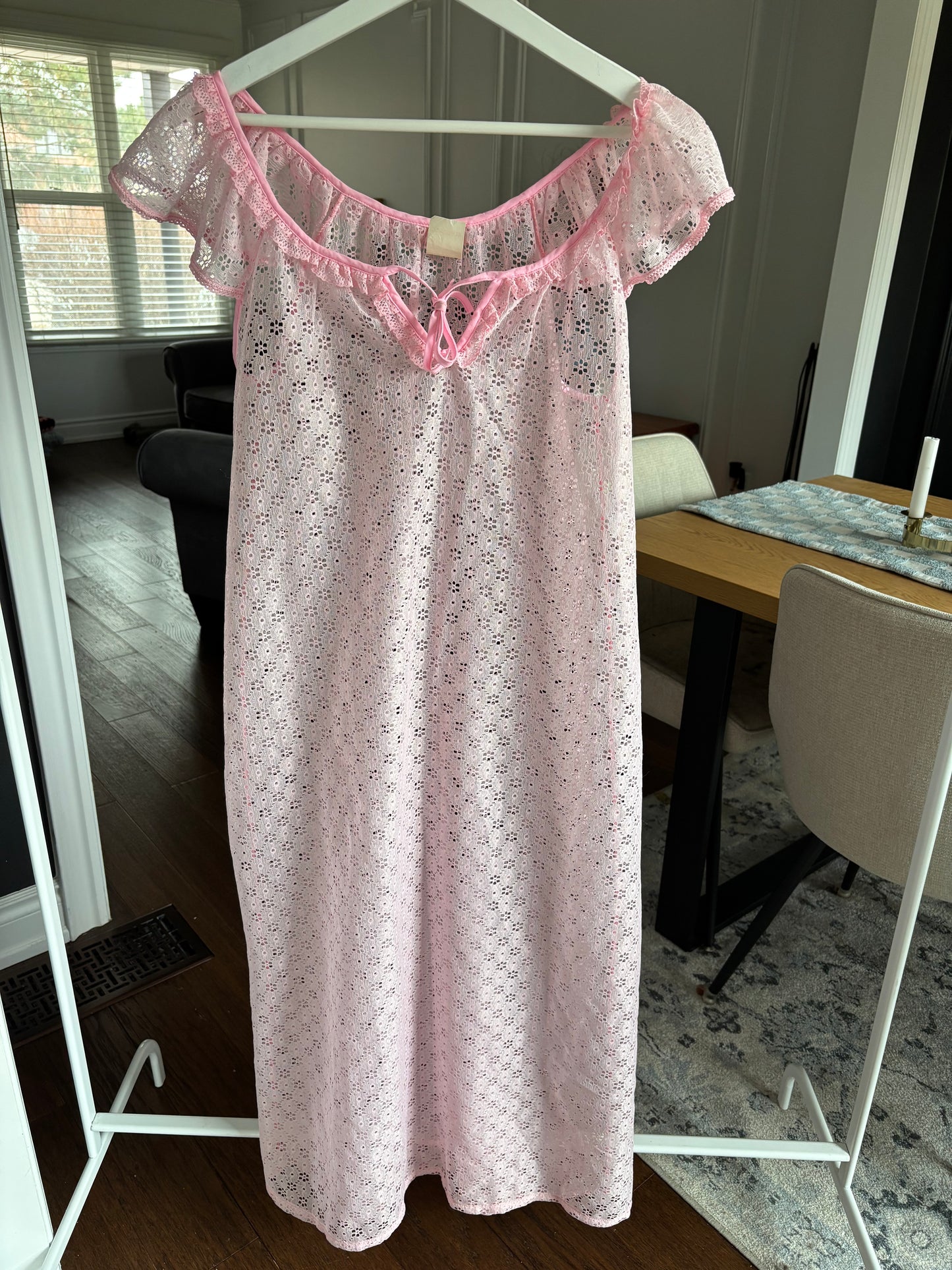 Vintage Pink Lace Nightgown Size L