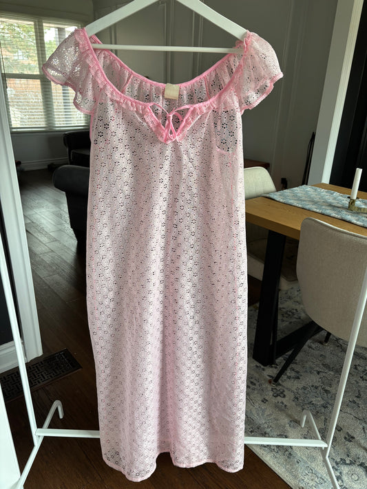 Vintage Pink Lace Nightgown Size L