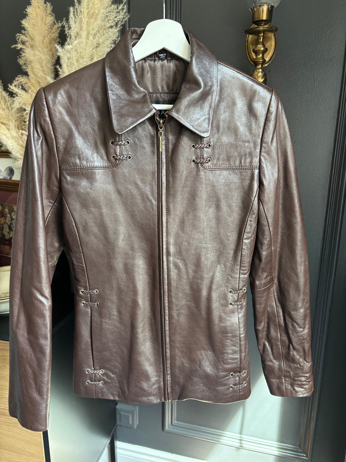 Vintage Dark Brown Leather Fitted Jacket Size S