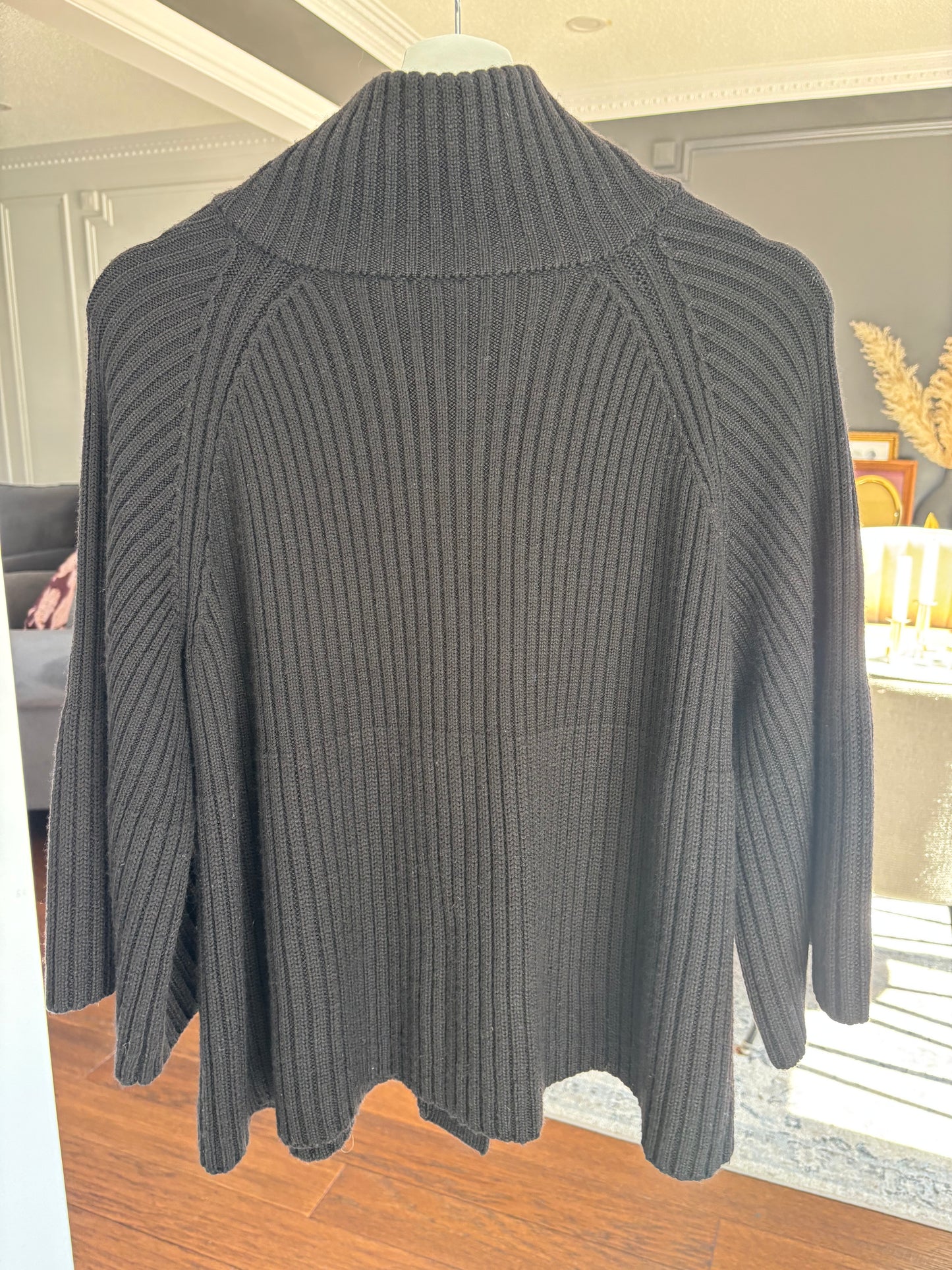 Black Rib Knit Button Sweater Size M