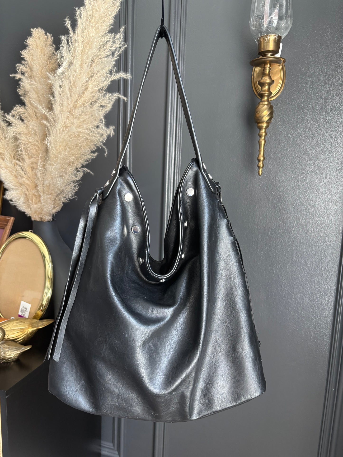Black Studded Tassel Shoulder Bag