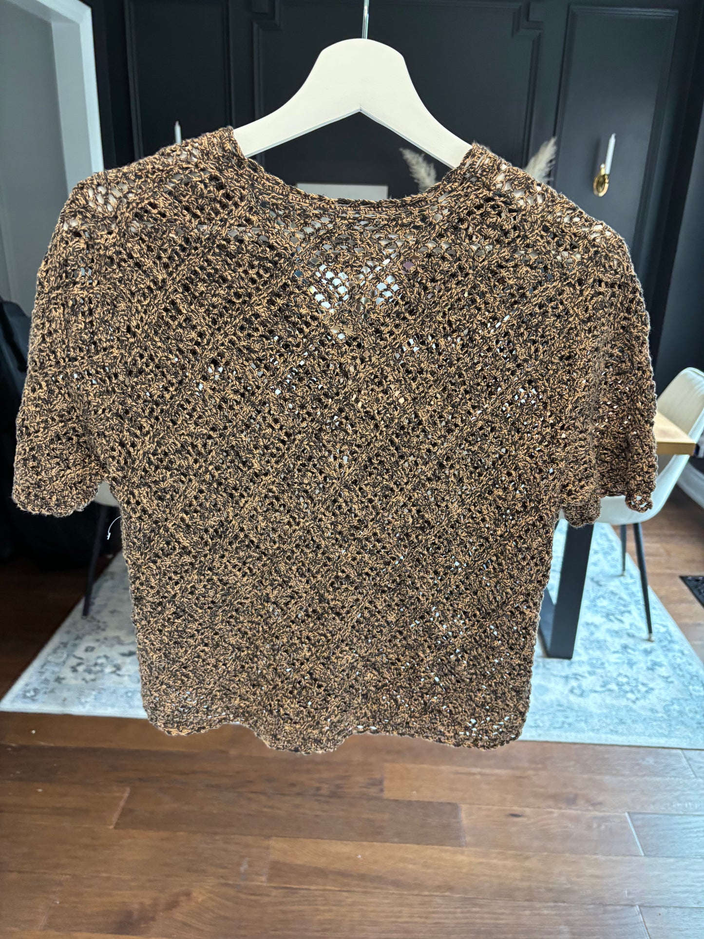 Brown Short Sleeved Summer Knit Cardigan Size M