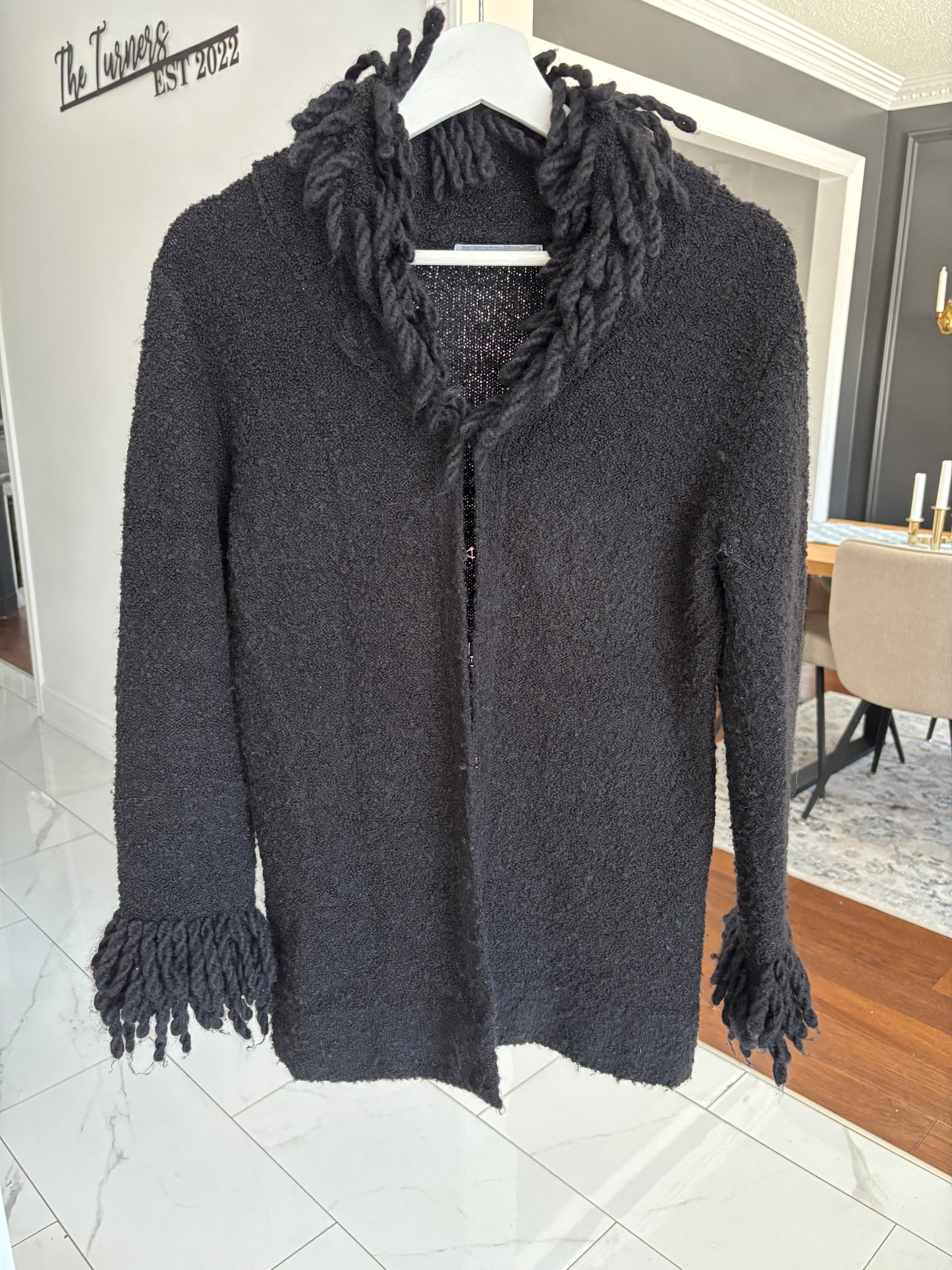 Black Knit Fringe Trim Cardi Size M