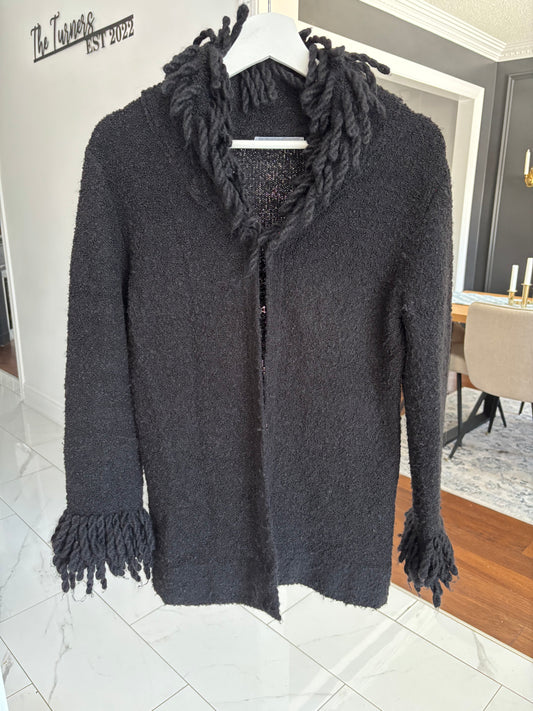 Black Knit Fringe Trim Cardi Size M