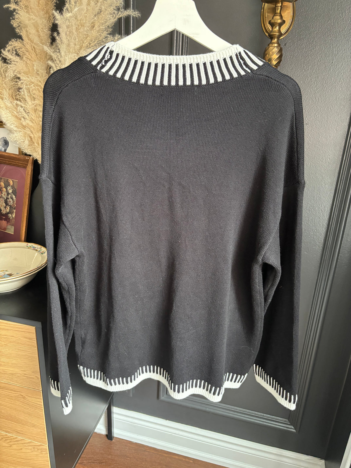Button Down Black & White Cardigan Size M
