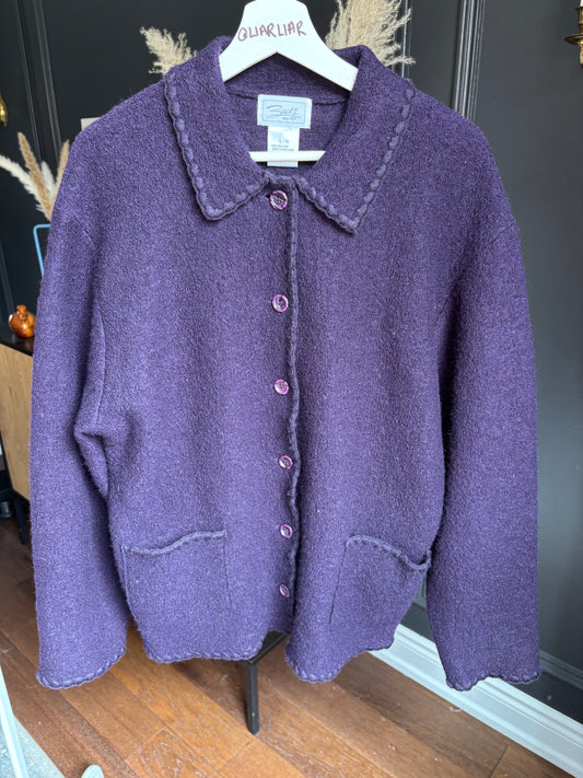 Purple Wool Button Down Jacket Size L