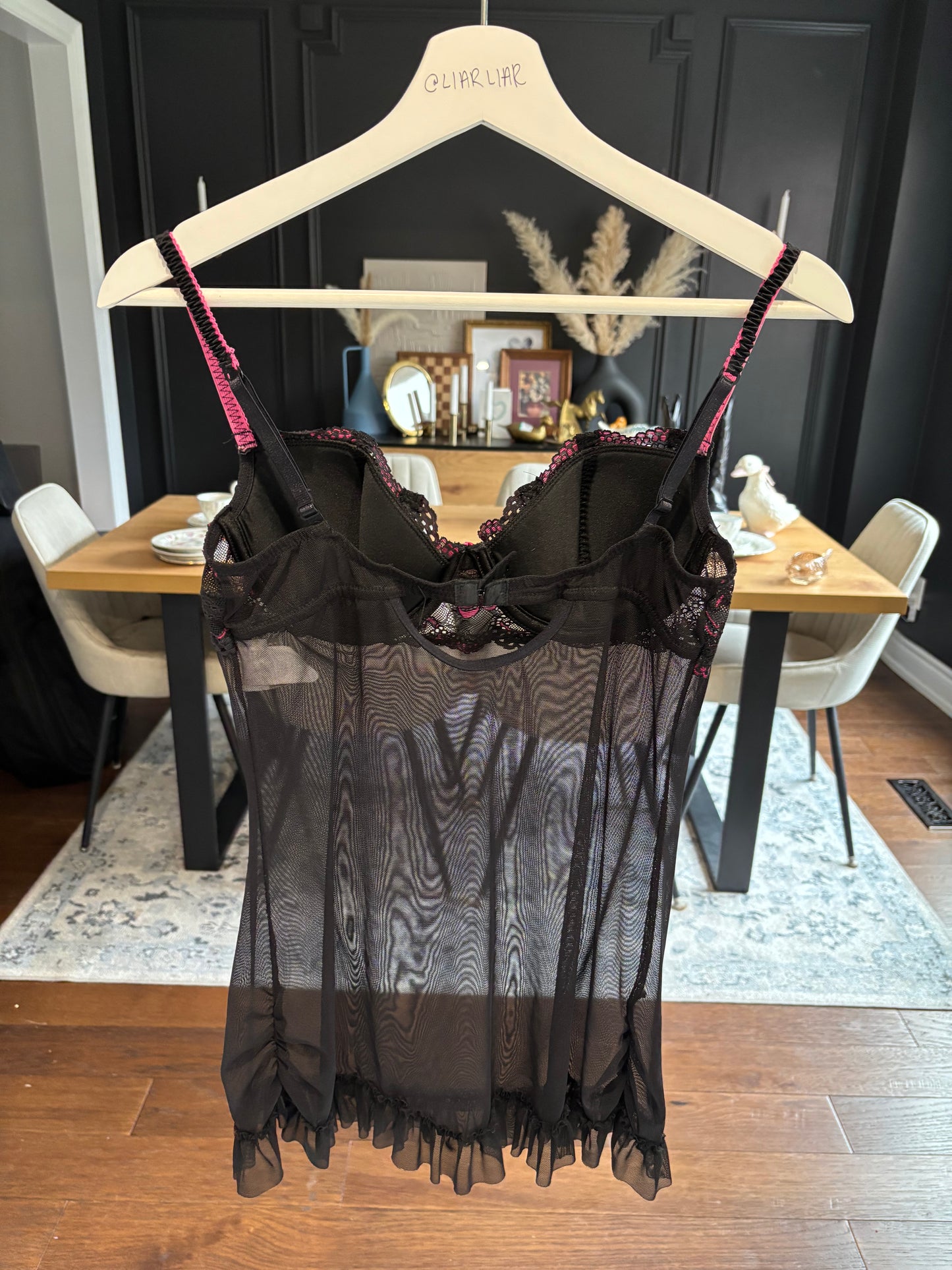 Sexy Black & Pink Rose Babydoll Size L