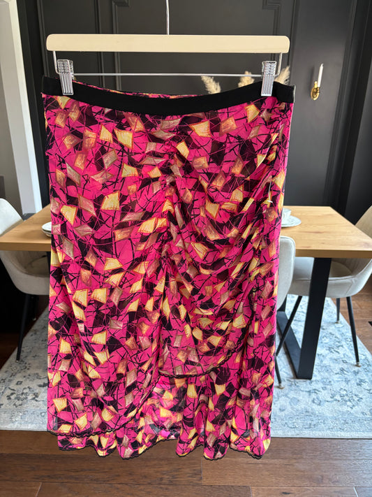 Rouched & Ruffled Patterned Skirt Size M