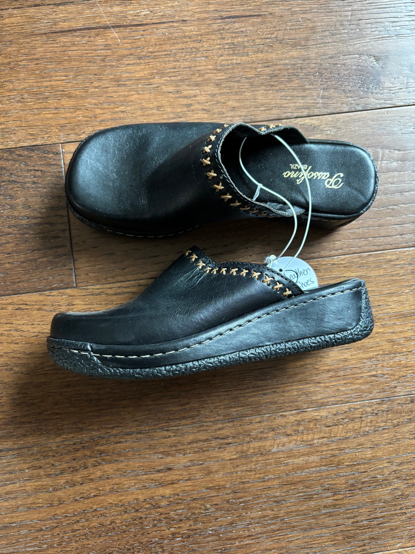 Black Leather Slip On Shoes Size 6