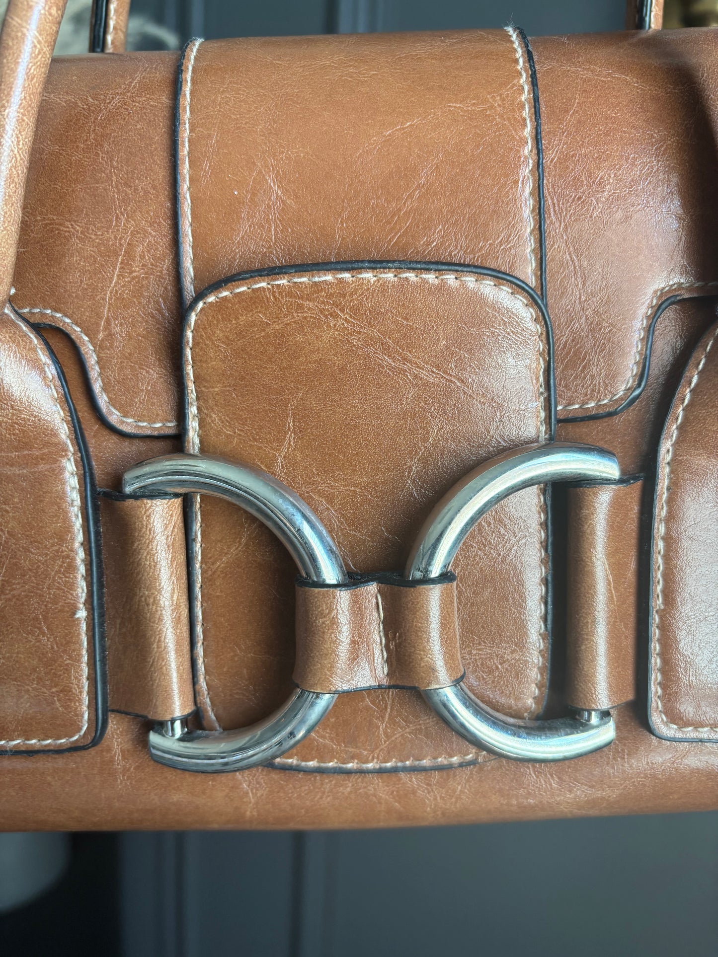 Brown Structured Handbag