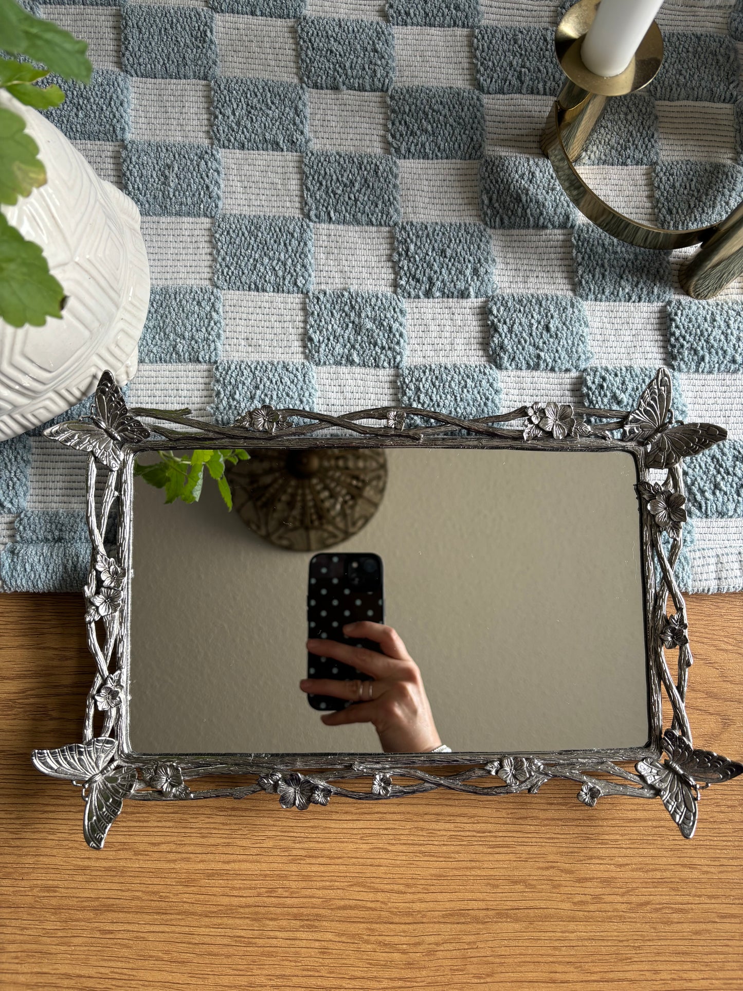 Silver Butterfly Mirrored Tray