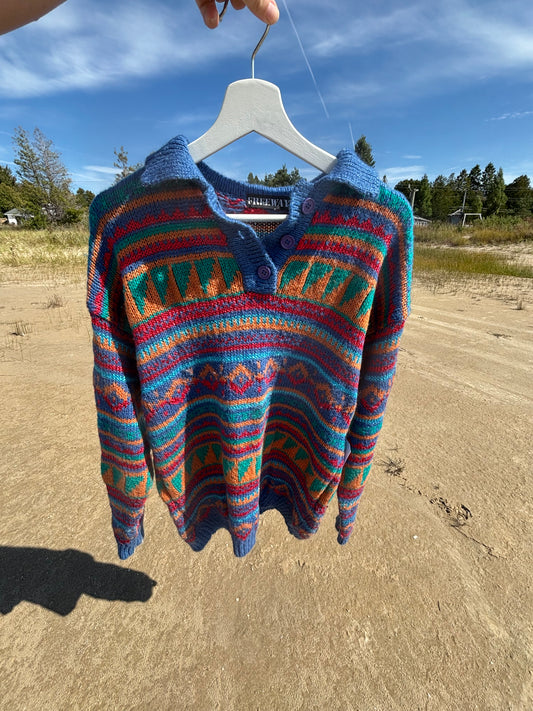 Vintage Button Collar Knit Sweater