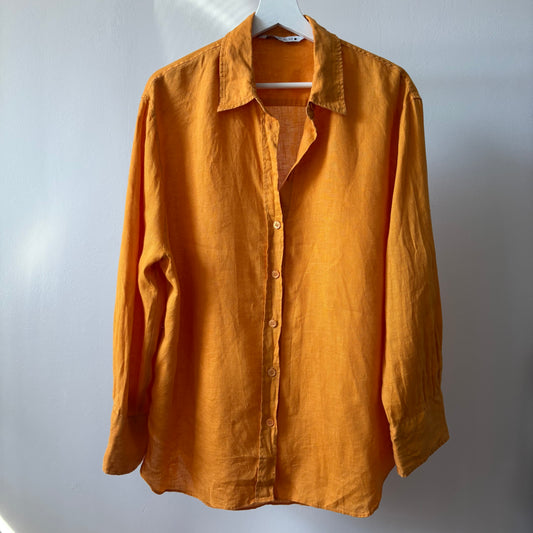 Orange Linen Blend Zara Button Down