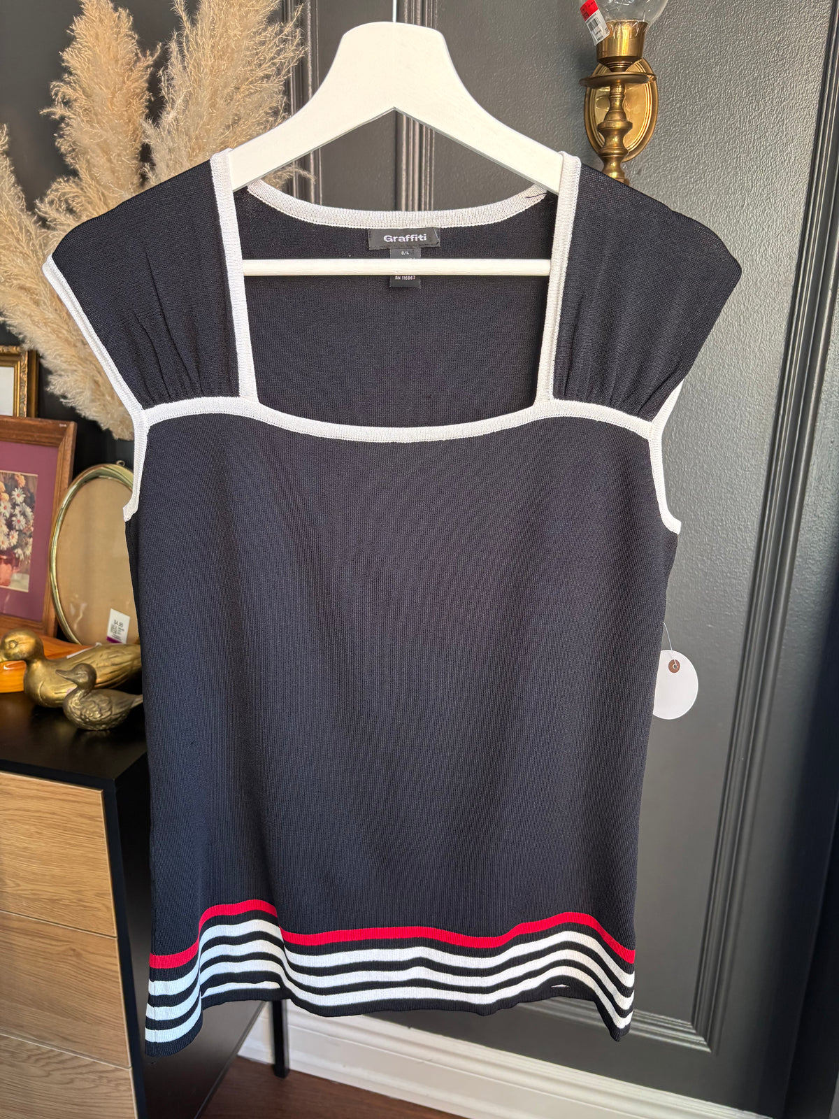 Ribbed Sleeveless White Detail Top Size L