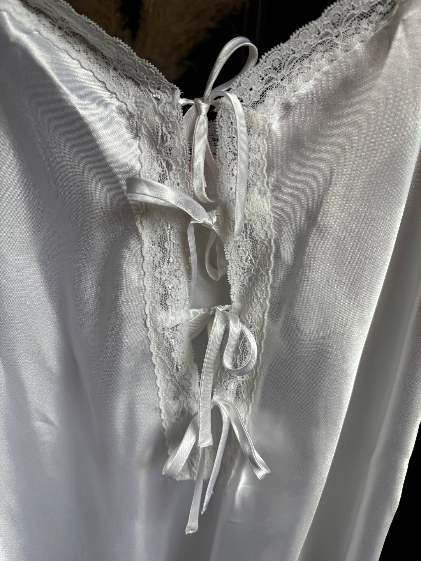 2 Piece White Satin Slip and Lace Robe Size L