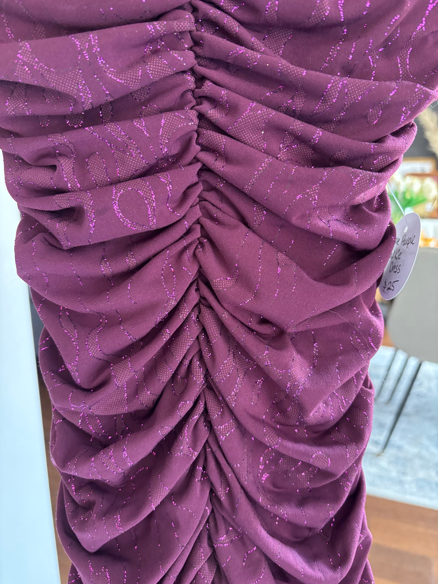 Vintage Purple Sparkly Rouched Dress Size S