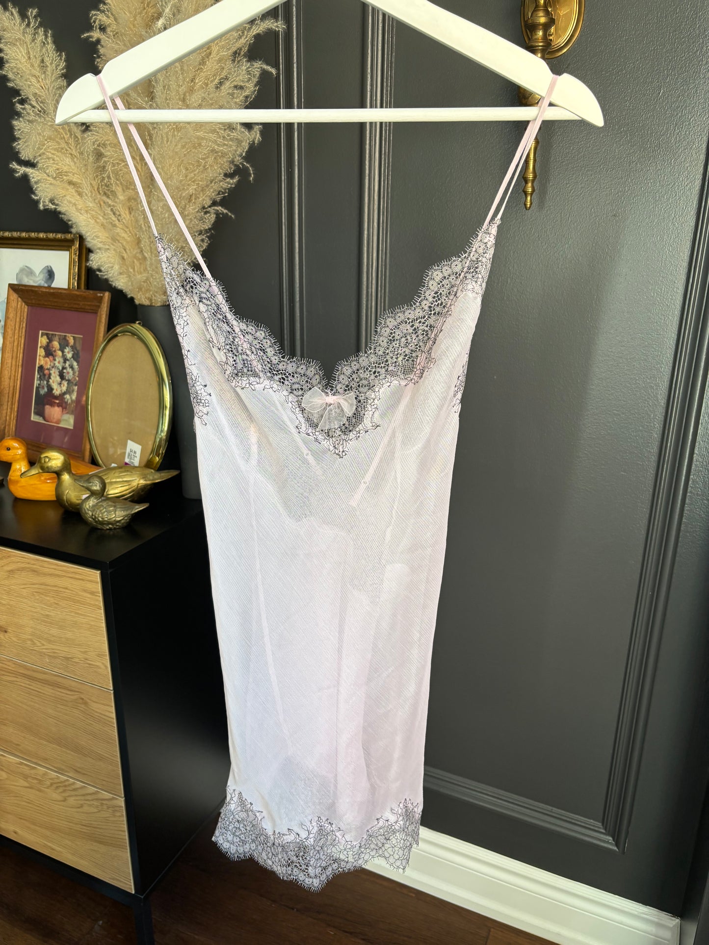 Sheer Pink Lace Detail Slip Top Size M