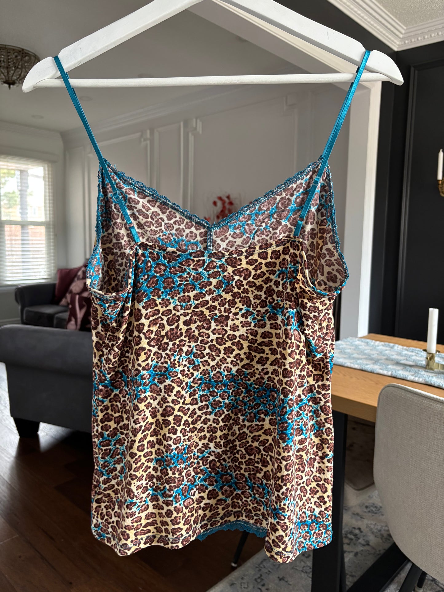 Leopard & Turquoise Lace Trim Tank Size M
