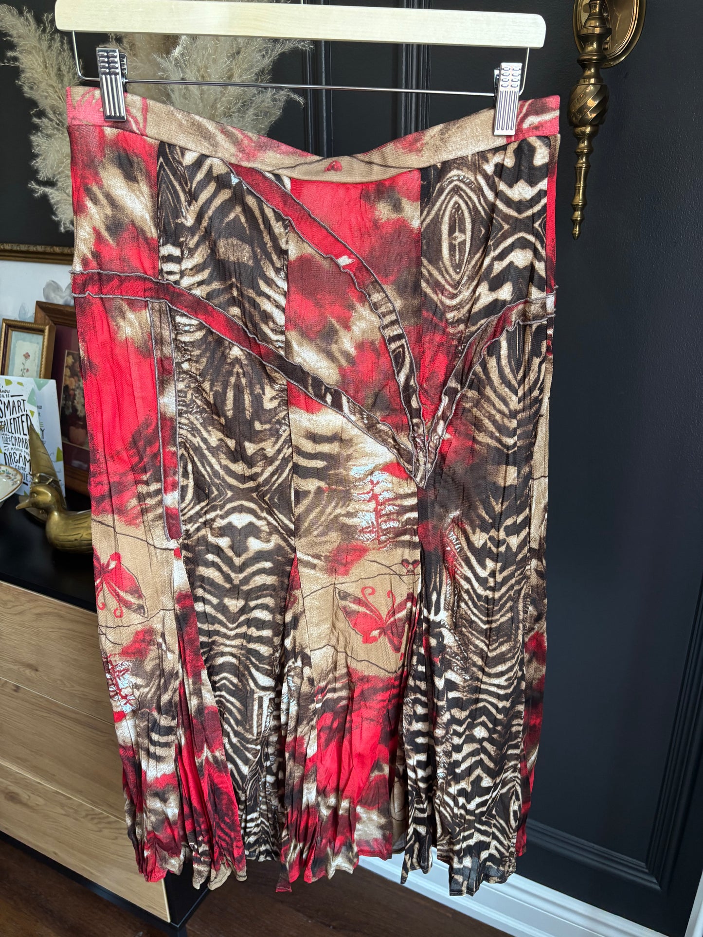 Vintage Animal & Butterfly Print Midi Skirt Size M