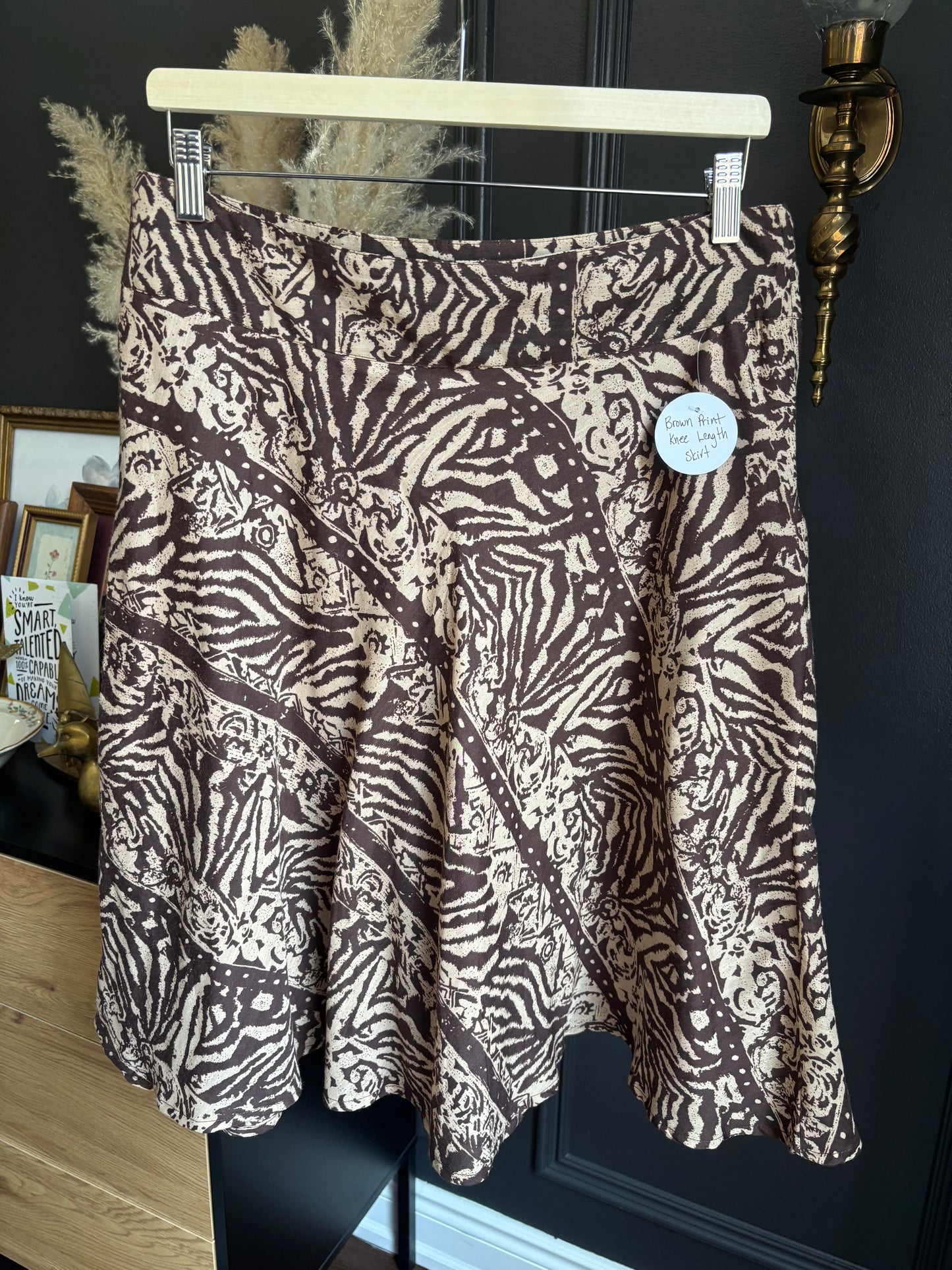 Brown Print Knee Length Skirt Size 8