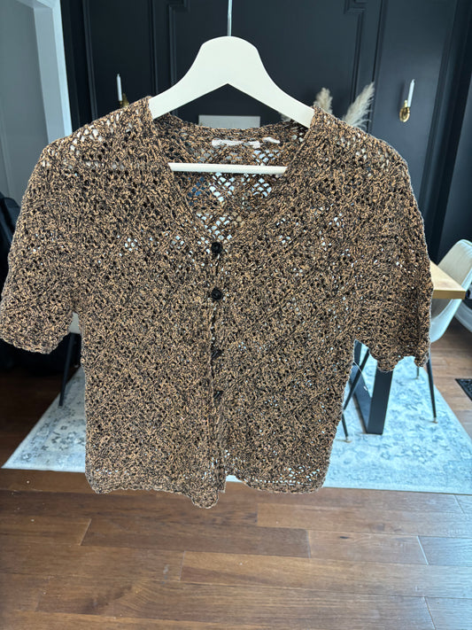 Brown Short Sleeved Summer Knit Cardigan Size M