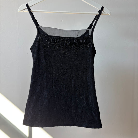 Black Semi-sheer Floral Beaded Tank