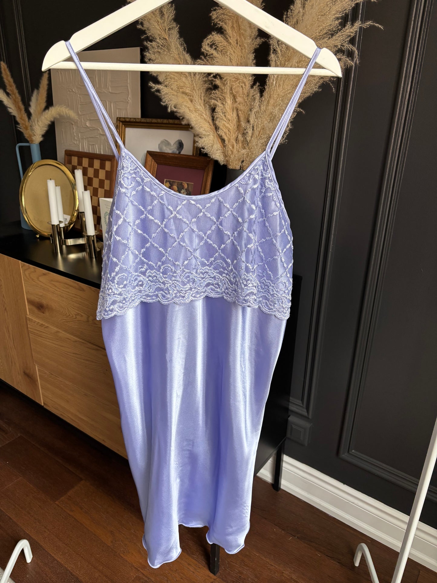 Lavender Satin Slip Dress With Lace Size M