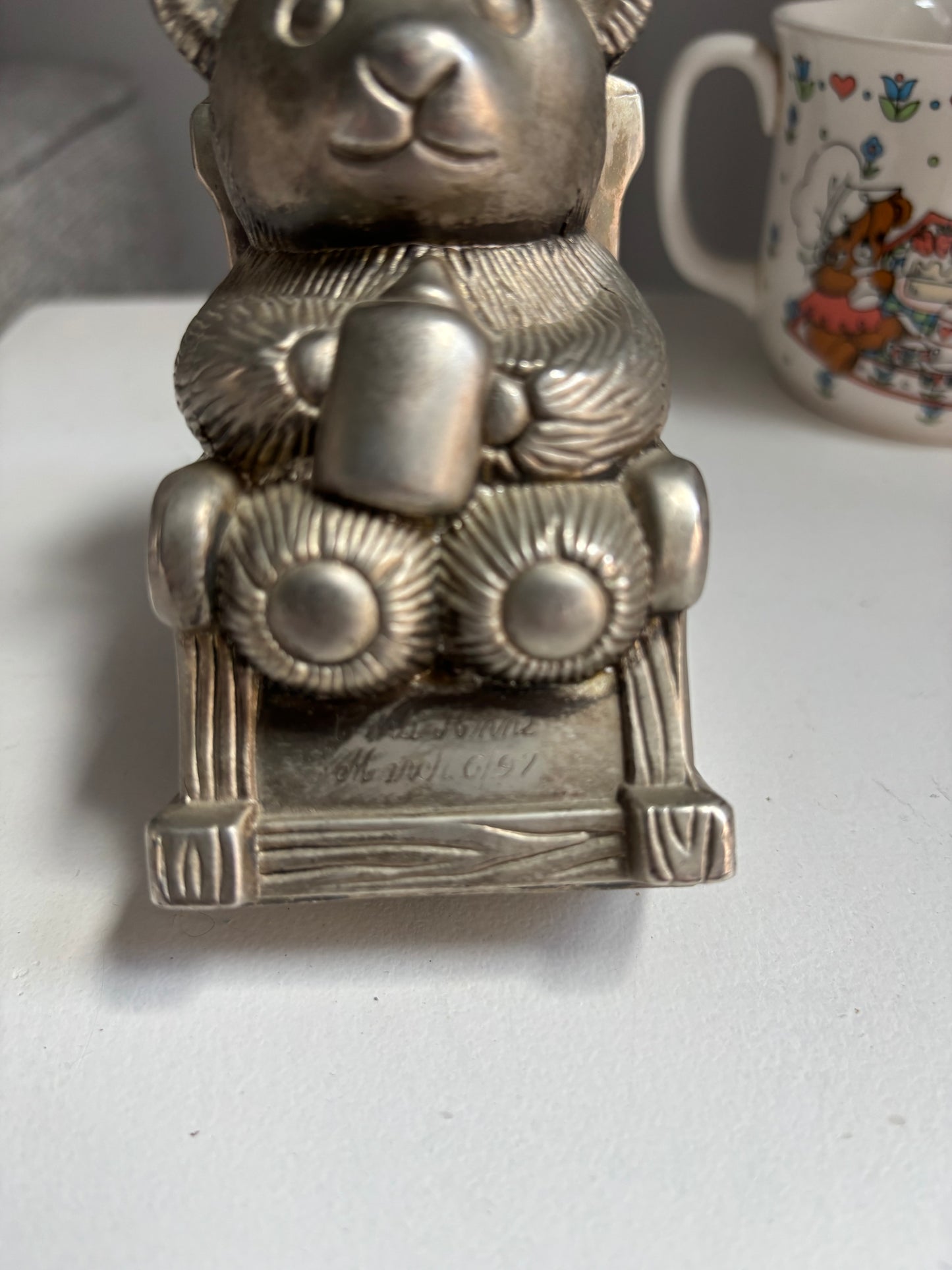 Vintage Silver Plated Rocking Baby Bear Piggy Bank
