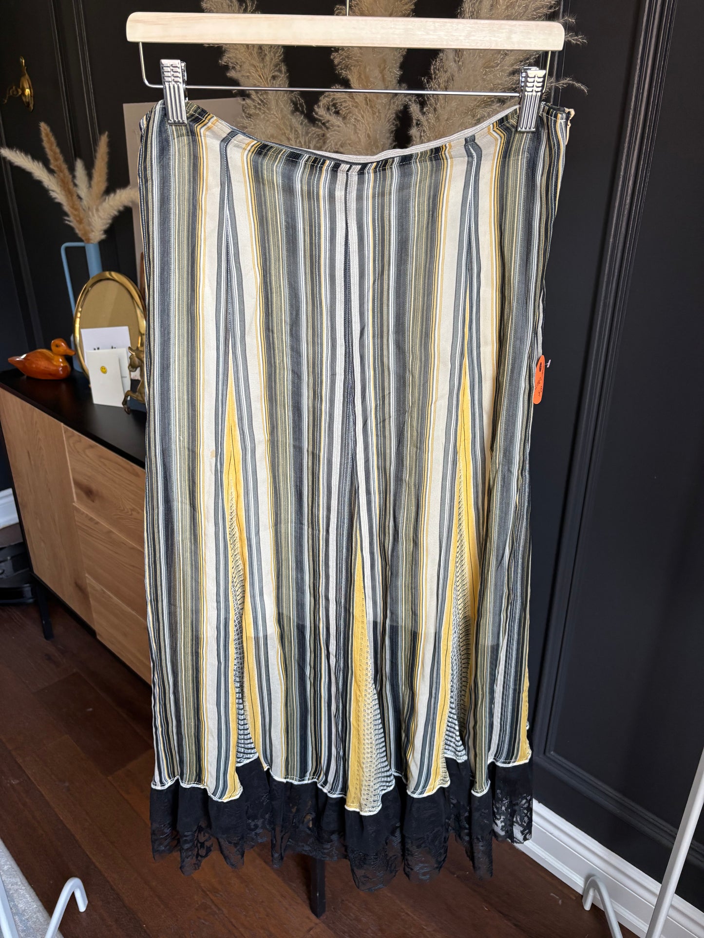 Long Vintage Striped Skirt With Lace Size 40