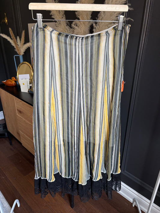 Long Vintage Striped Skirt With Lace Size 40