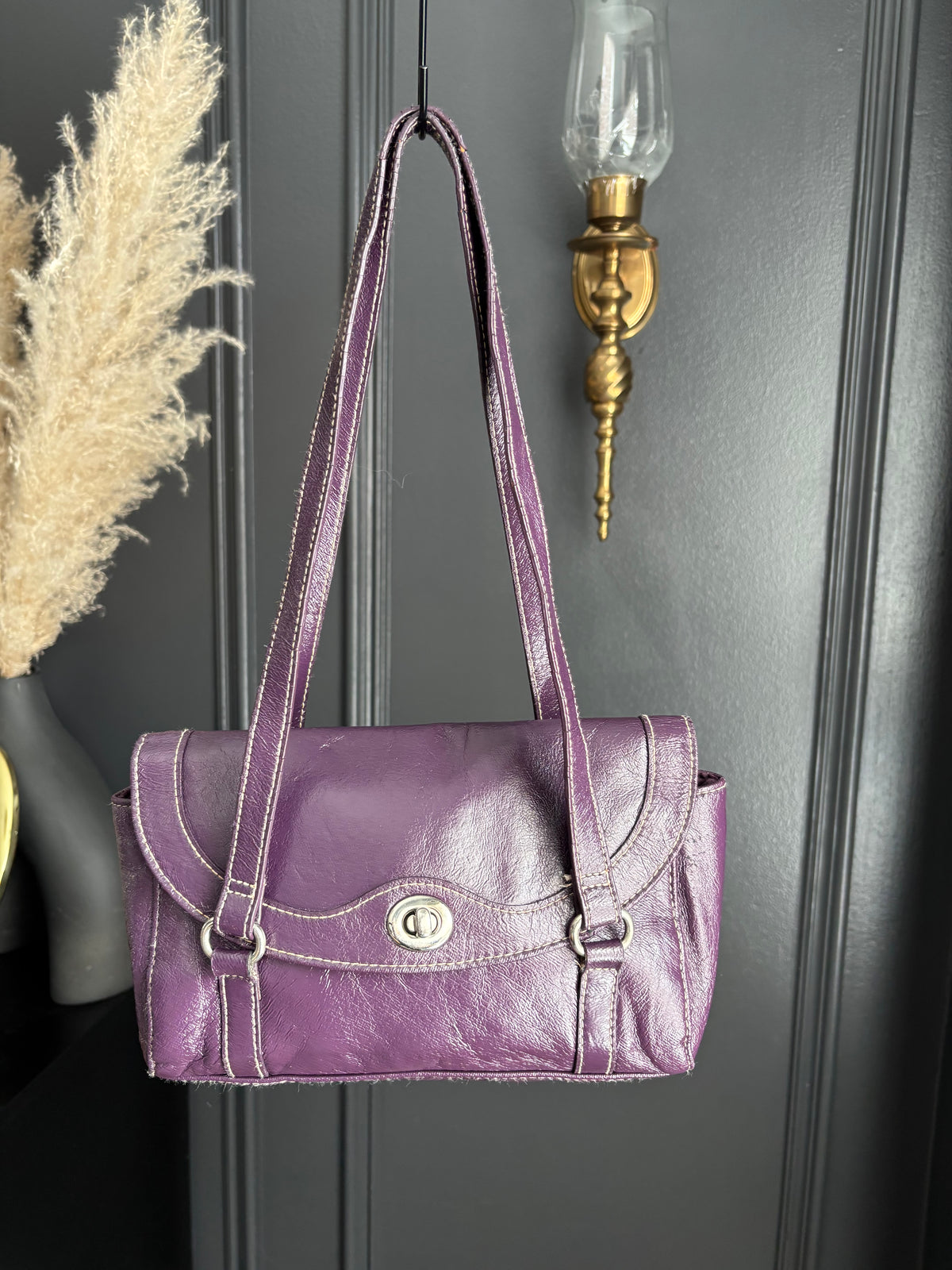 Small Purple Faux Leather Shoulder Bag