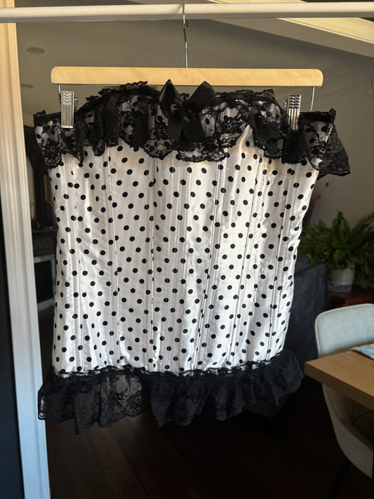 White & Black Polka Dot Corset Size L