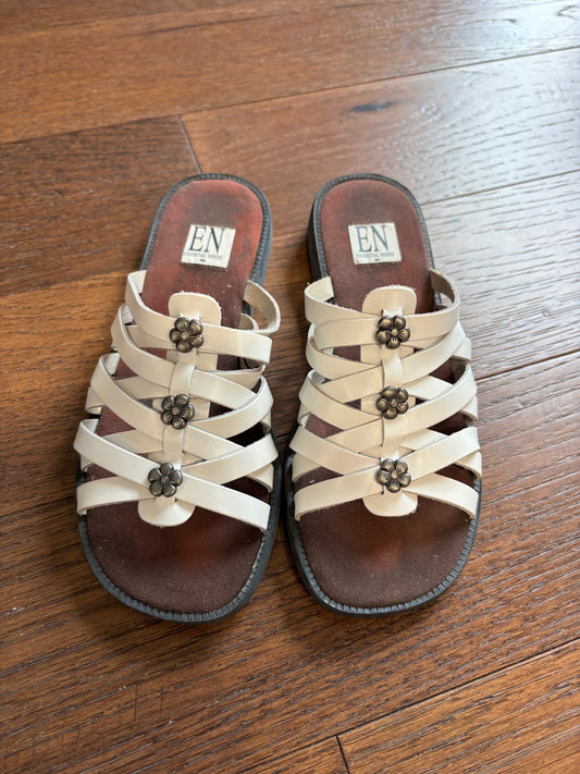 White Leather Strappy Sandals Size 6