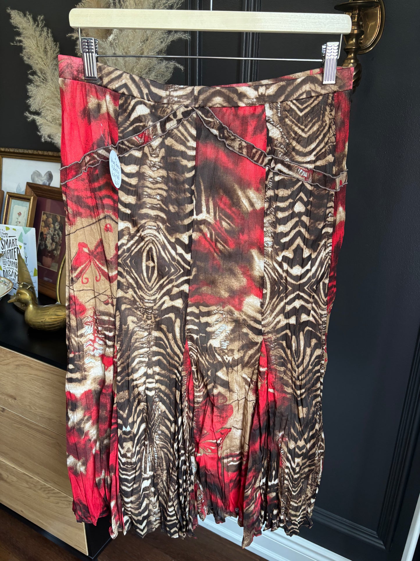 Vintage Animal & Butterfly Print Midi Skirt Size M