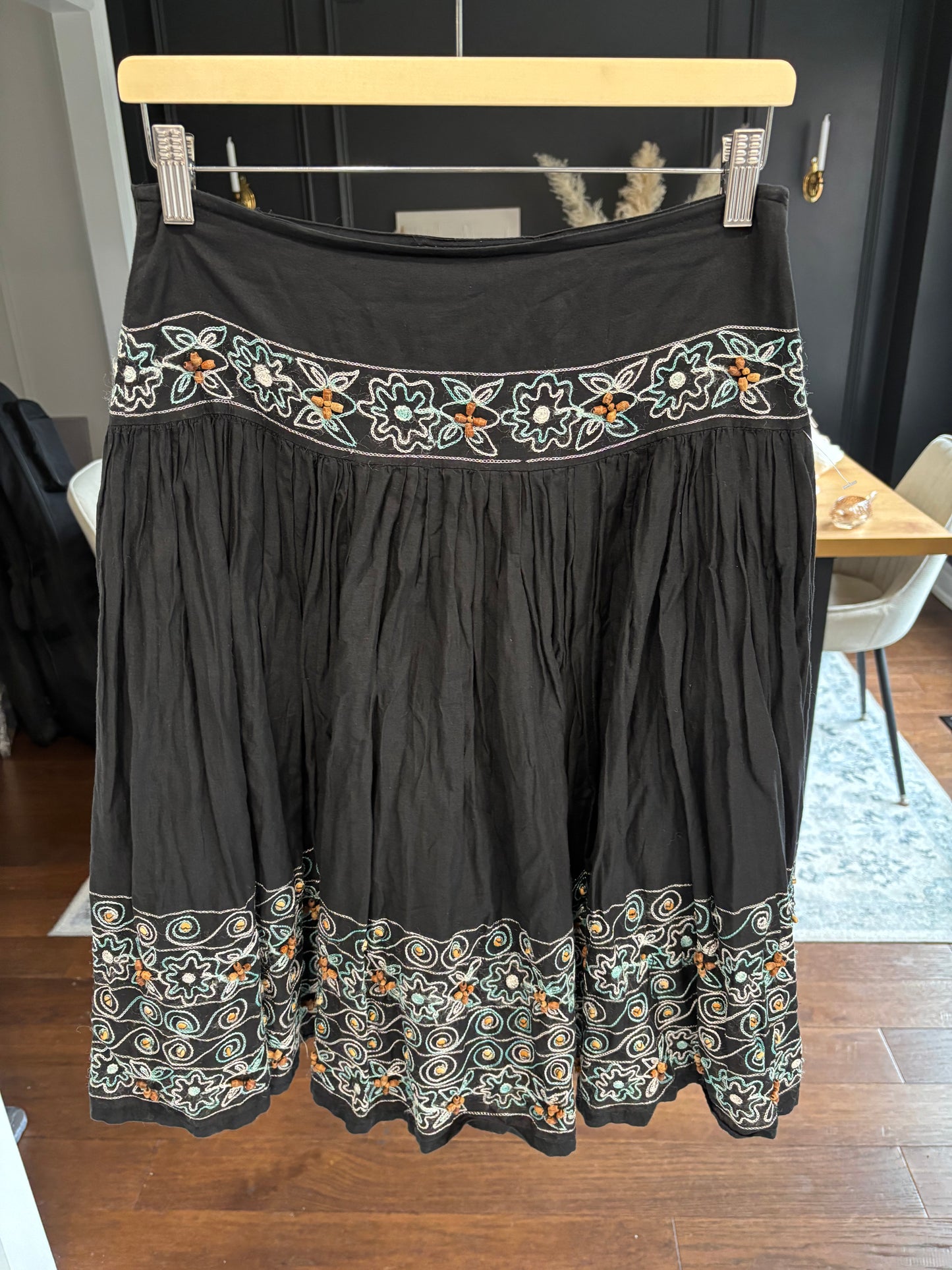Black Cotton Embroidered Detail Skit Size 4