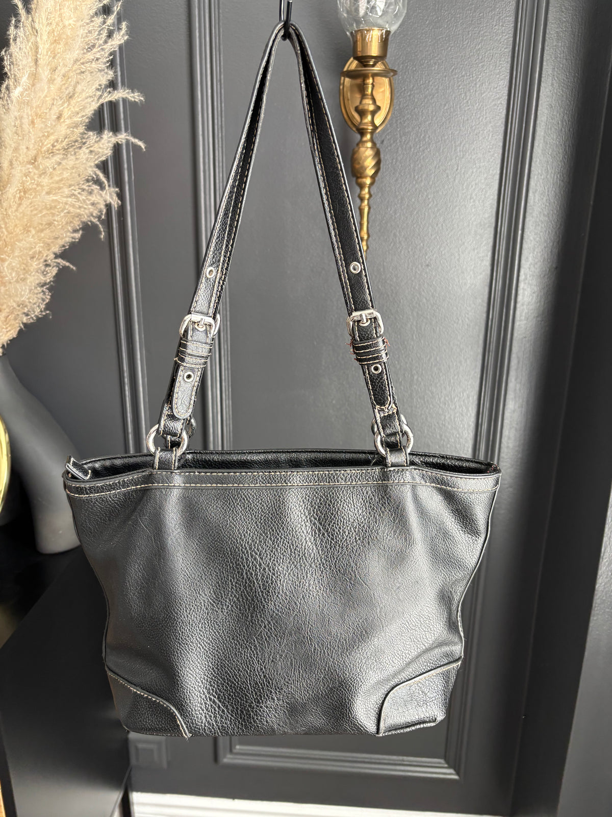 Black Faux Leather Buckle Strap Purse
