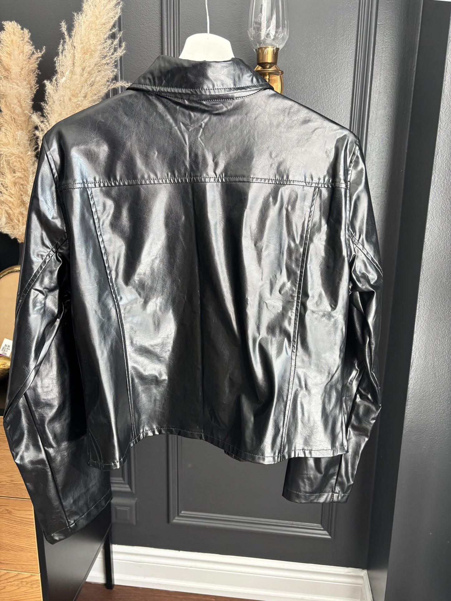 90's Outerweae Shinny Vegan Leather Cropped Jacket Size M
