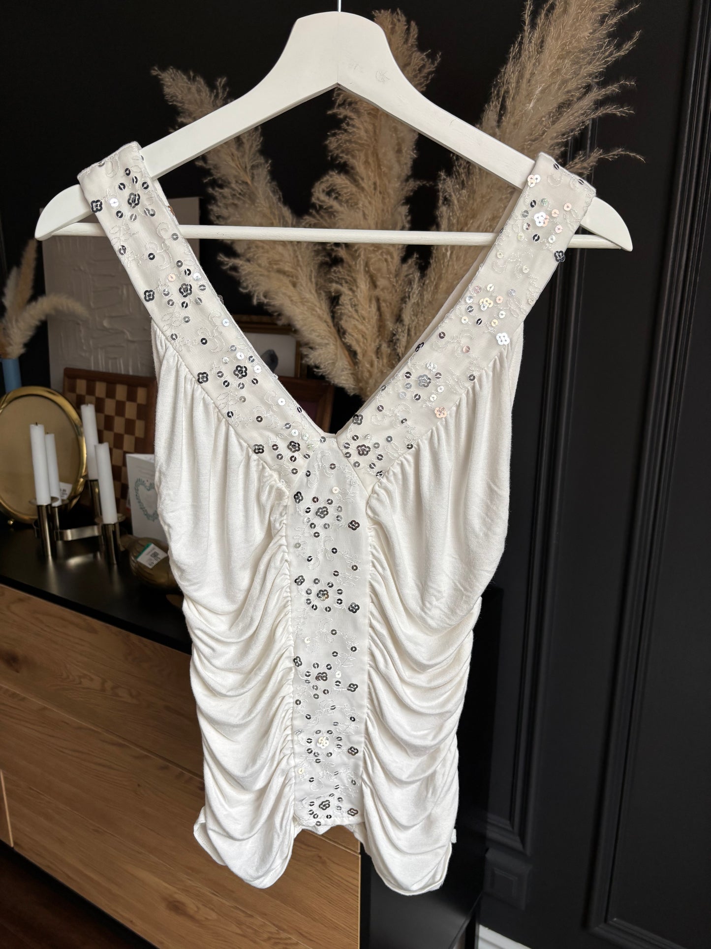 Rouched Sequin Sleeveless Top Size S