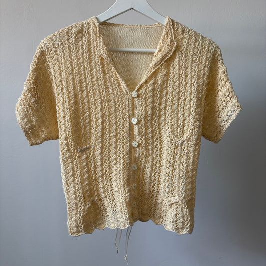 Butter Yellow Vintage Crop Knit Cardigan
