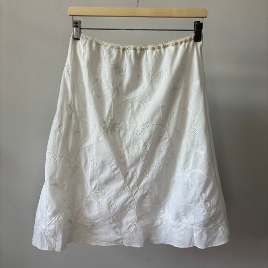 Vintage White Embroidered Midi Skirt
