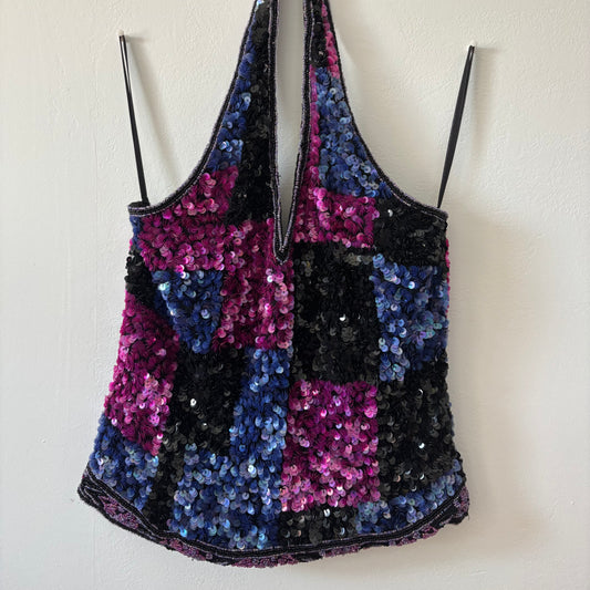 Sequin Beaded Cropped Halter Top