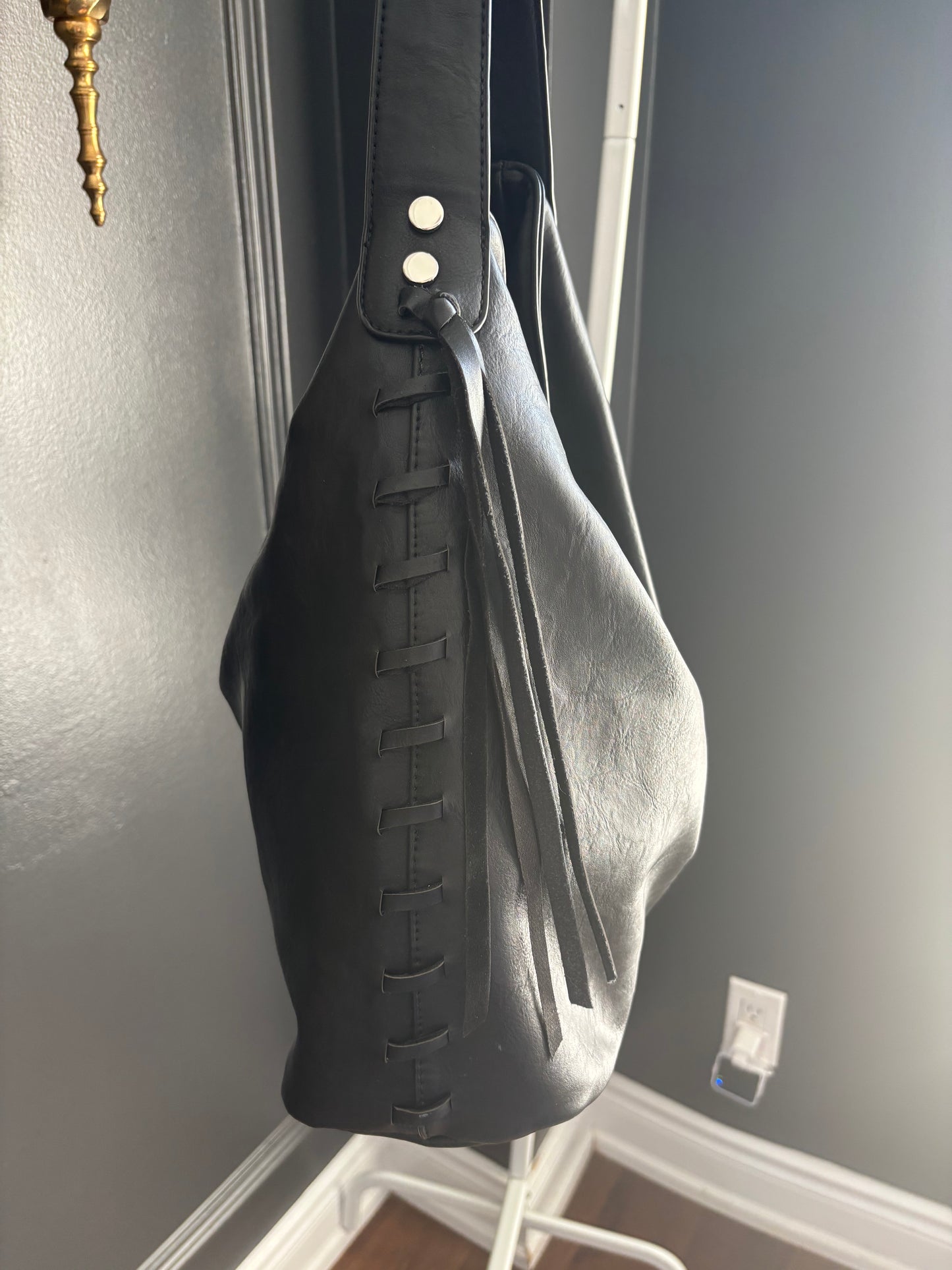 Black Studded Tassel Shoulder Bag