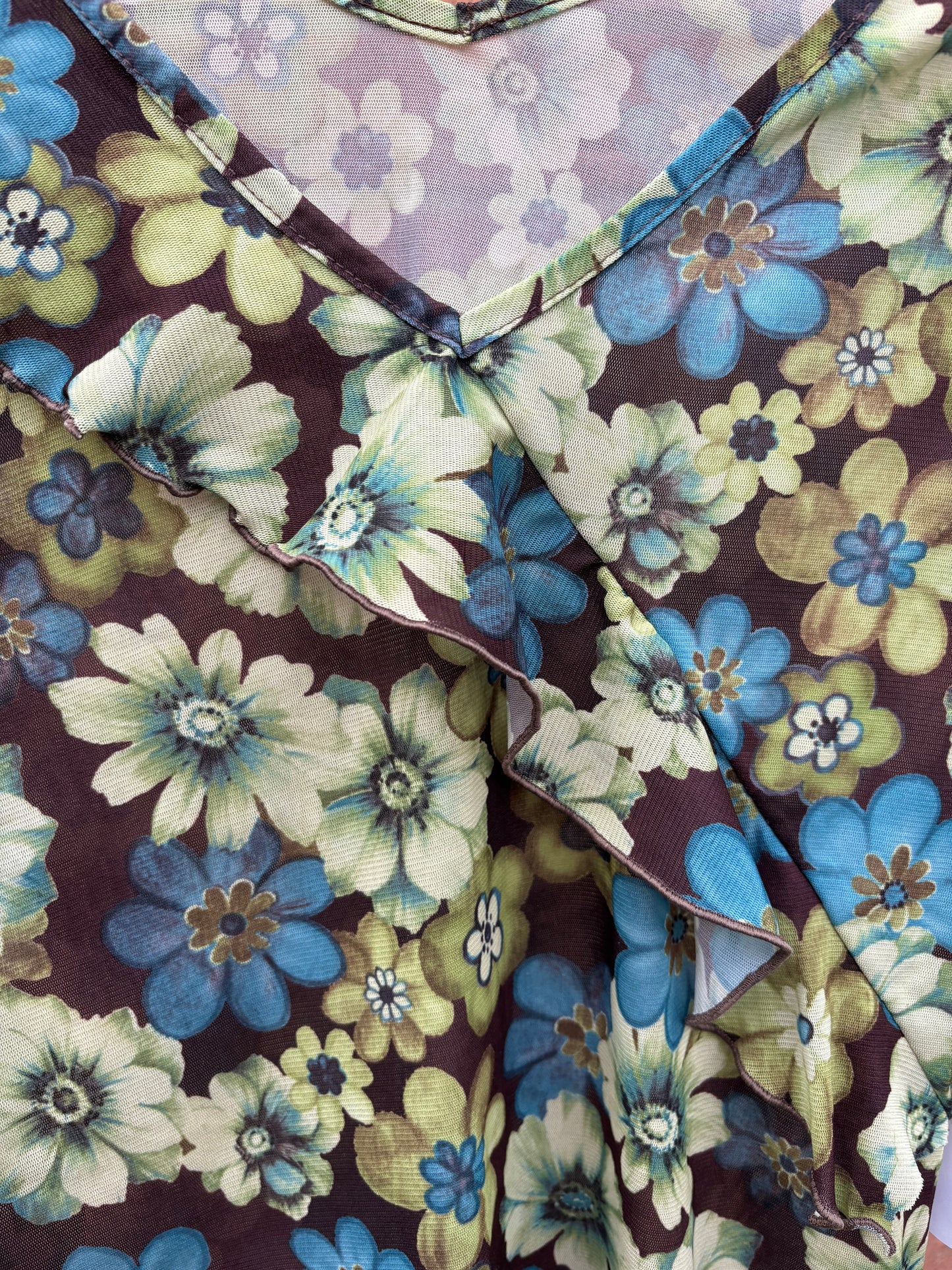 Vintage Floral Mesh Blouse Size L